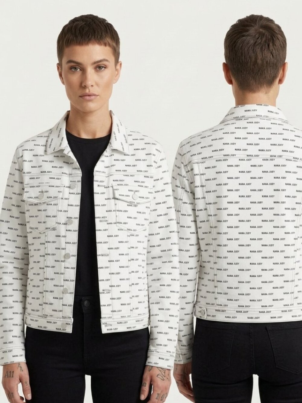 NANA judy White Logo-Print Denim Jacket Size M Off-White